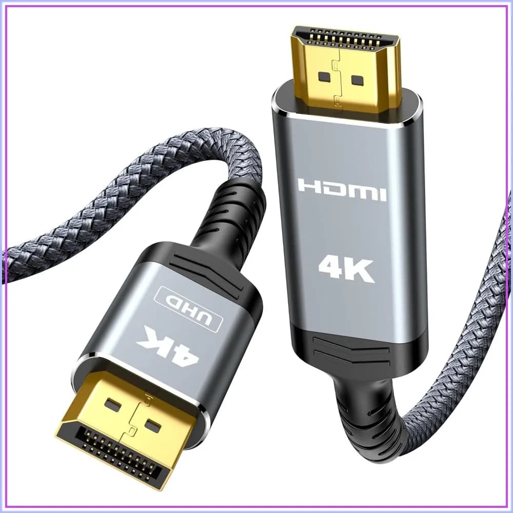 4K DisplayPort to HDMI Cable 10ft, Uni-Directional 4K@30Hz, 2K@60Hz, 1080P, Braided Cord for Monitor, Projector