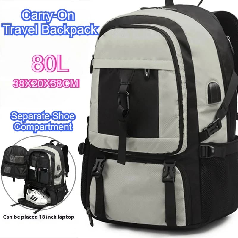 Zaino da Viaggio Grande 50L 80L per Uomo, Zaino Impermeabile per Escursionismo con Scomparto Separato per Scarpe, Borsa Sportiva da Esterno