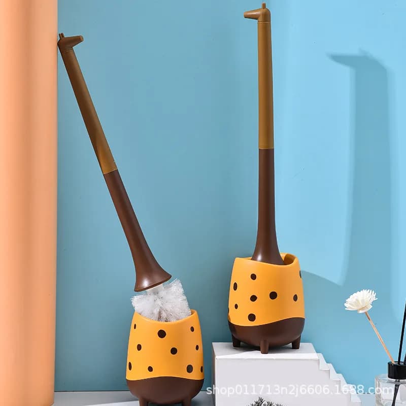 Scopino per WC simpatico cartone animato Spazzola in plastica a forma di giraffa con manico lungo Testa a setole dense Spazzola per pulizia WC rimovibile Hotel