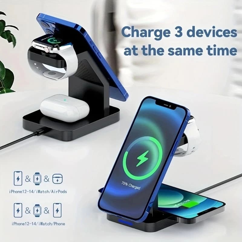 Supporto per caricabatterie wireless 15W 4 in 1 per iPhone16 15 14 13 12 11 X Samsun S22 S21 Apple Watch Airpods Dock Station di ricarica rapida Cl