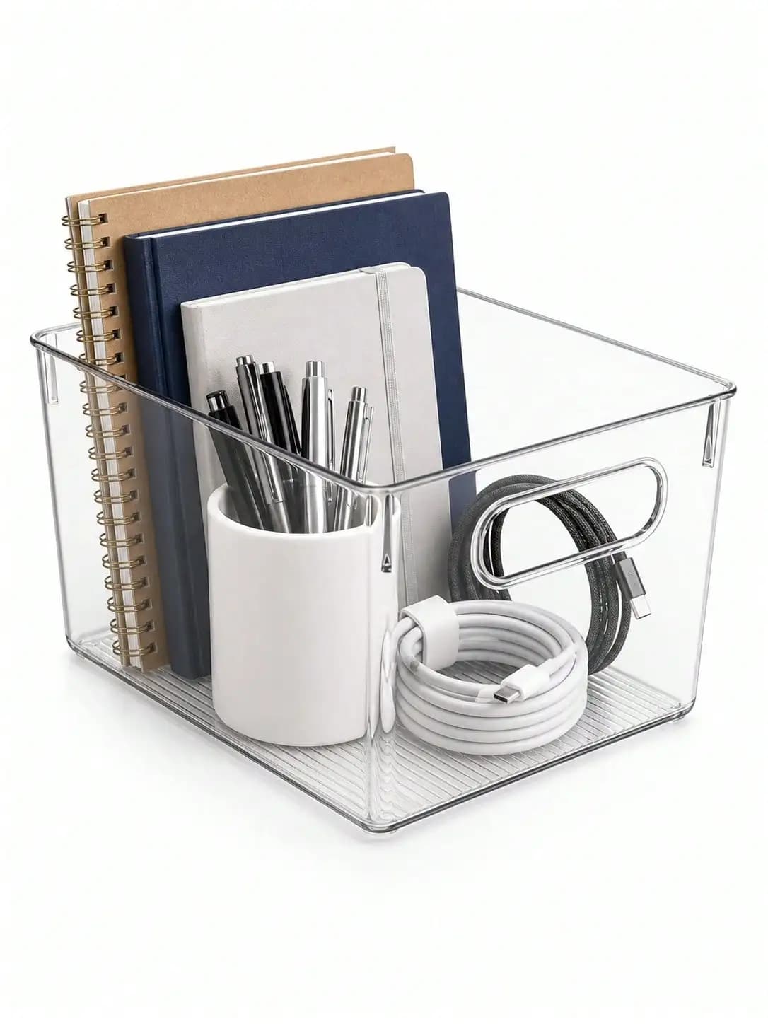 4-Pack Clear Storage Bins with Handles, Open-Top Organizer Set for Pantry Shelves, Snacks and Cabinet Storage