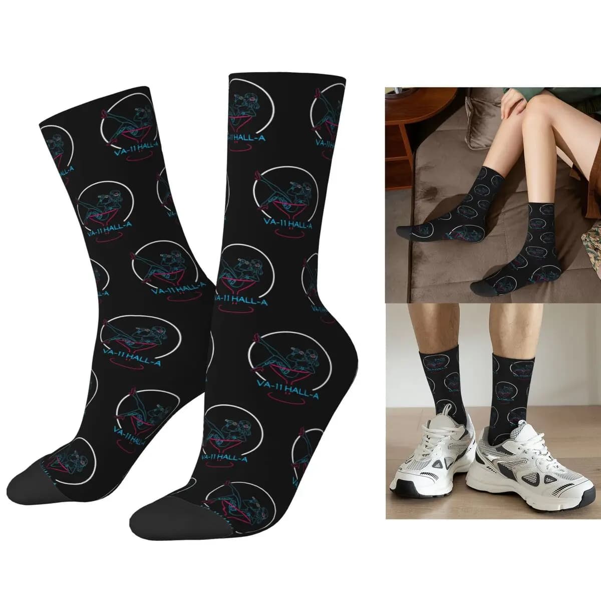VA-11 Hall-A Calzini con insegne al neon Harajuku Calze super morbide Calzini lunghi per tutte le stagioni Accessori per regali di Natale per uomo e donna