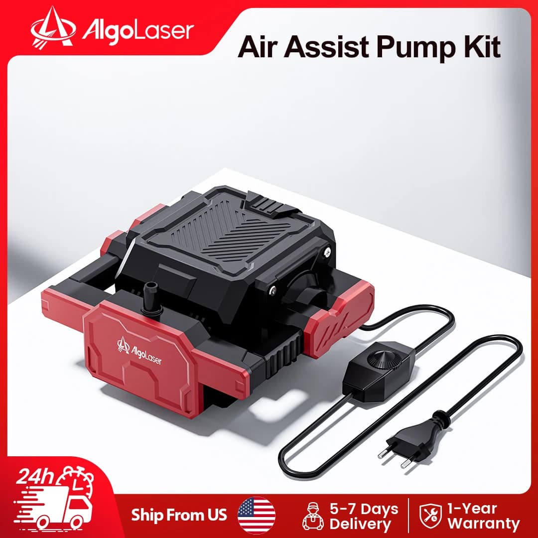 AlgoLaser Adjustable Air Assist Pump Kit 30L/Min Low‑Noise Smoke Dust Removal Protect Laser Lens, Clean Cutting Result for Laser Engraving DIY Handmade Craft Project Accessory