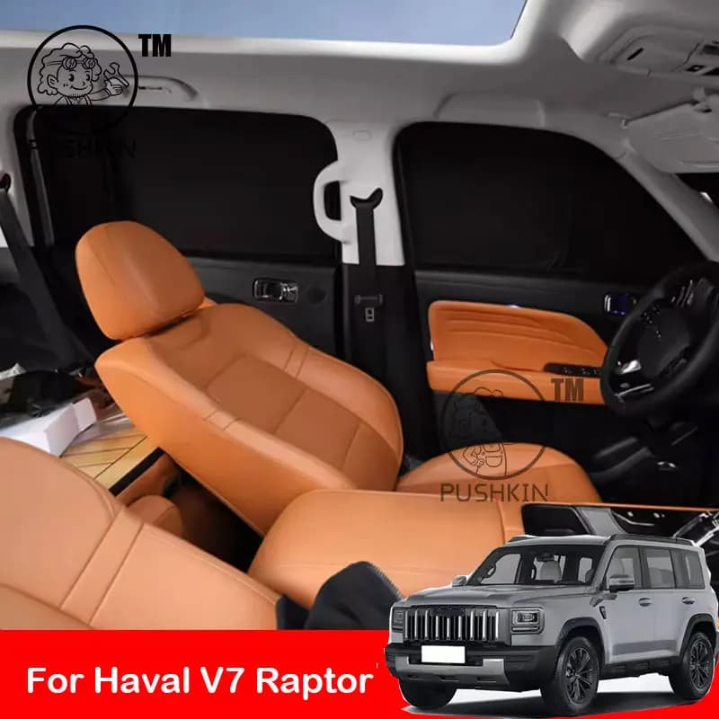 For Haval V7 Raptor 2026 Complete Black Parasol Tents for Lateral Window, Front and Back, Solar Protection and Thermal Insulation