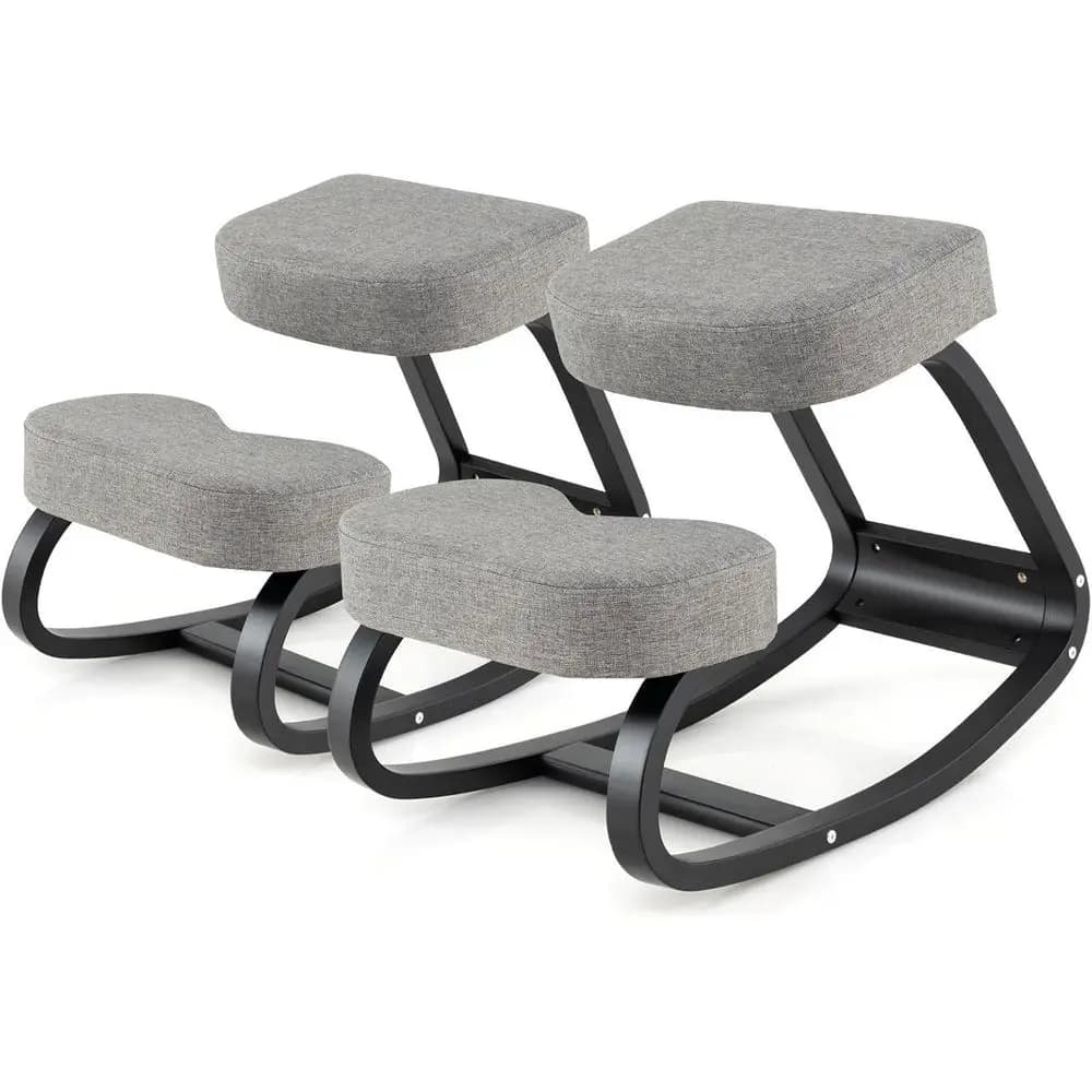 Sedia Ergonomica Inginocchiata con Cuscino, Supporto Posturale Oscillante per Alleviare il Dolore, Sedia da Scrivania in Legno per Casa o Ufficio
