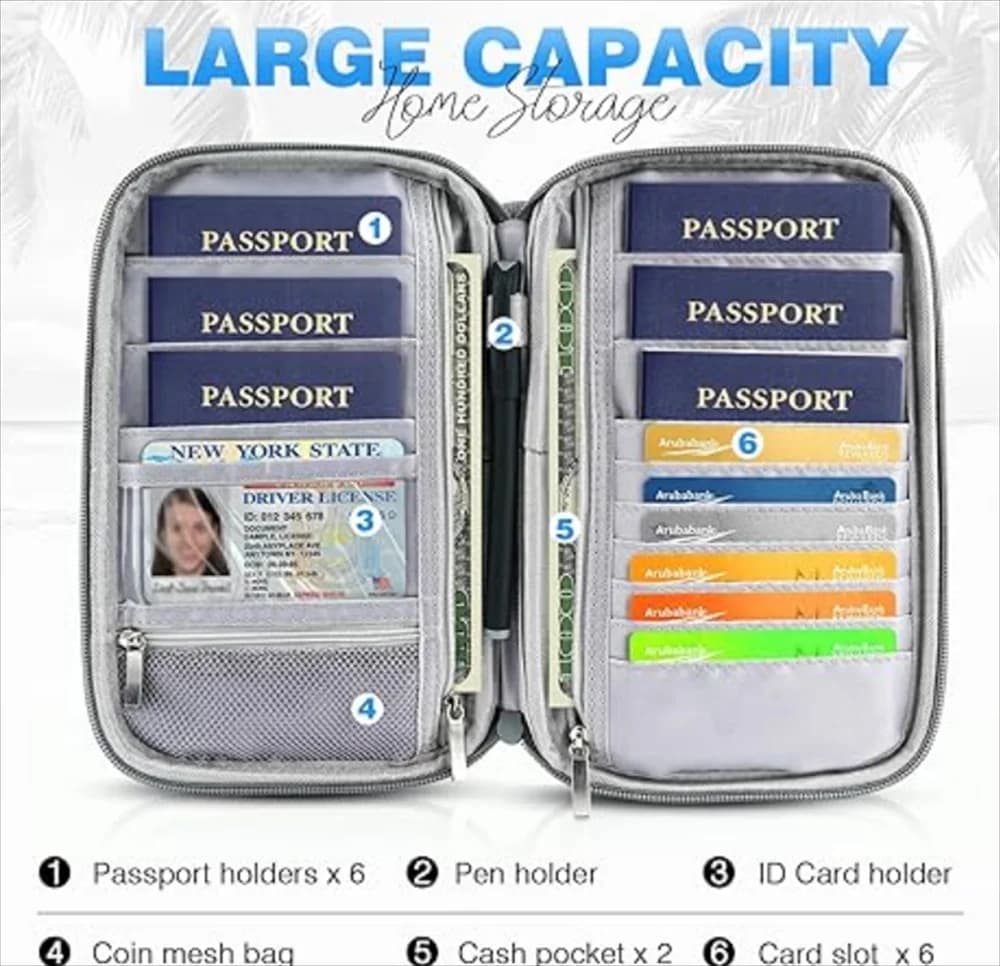 Porta passaporto Portafoglio da viaggio di grandi dimensioni con blocco RFID Essentials Portafogli premium Organizer Custodia per carte di credito Waterproff