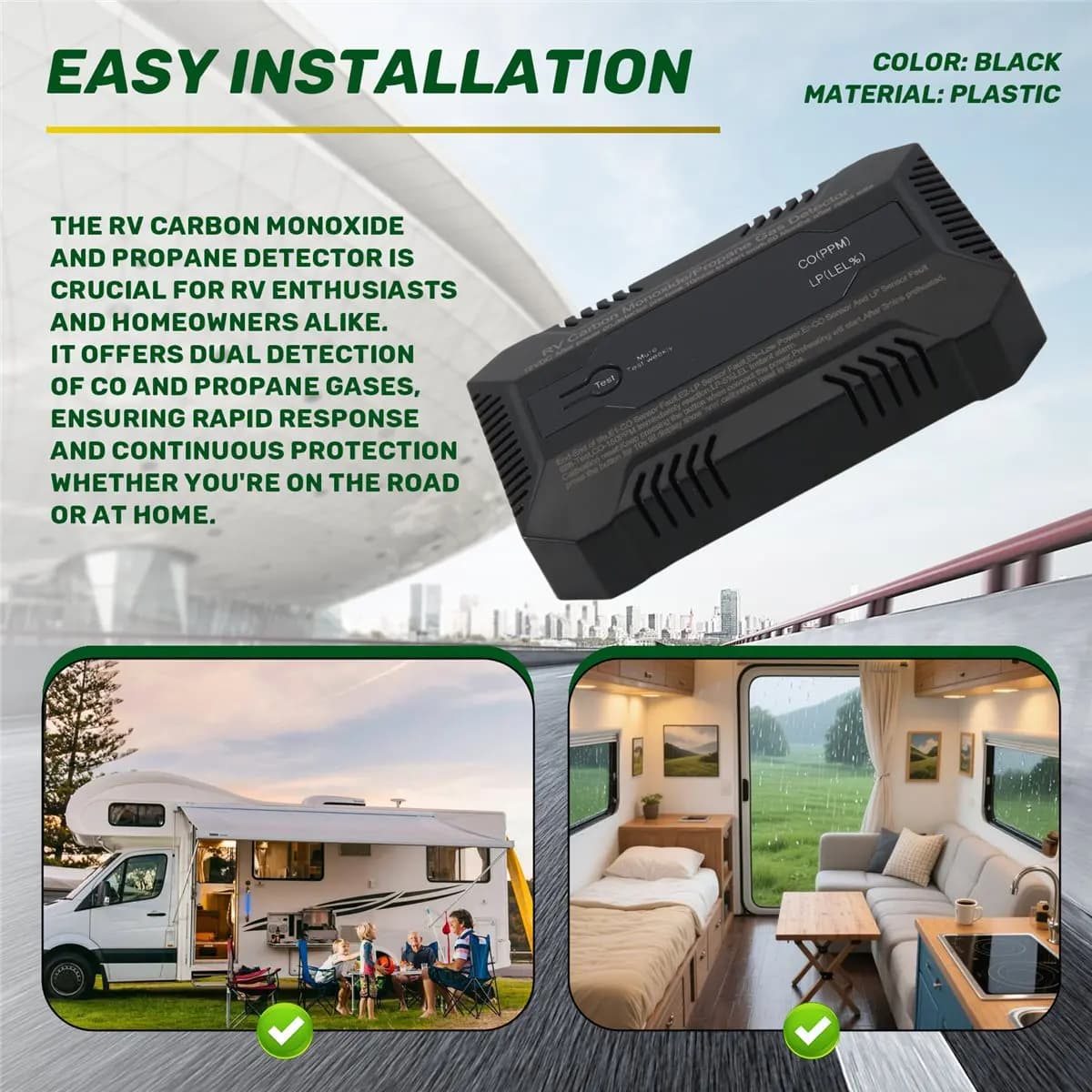 (SPOR) Rilevatore di monossido di carbonio e gas propano per camper, allarme doppio per gas LP/CO con indicatori luminosi LCD separati, allarme sonoro forte da 85 dB
