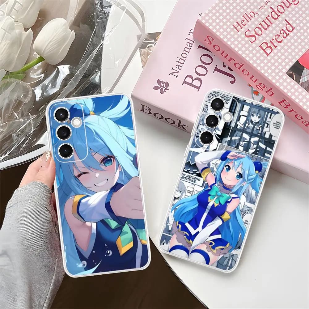 Konosuba Aqua Custodia per cellulare per Samsung Galaxy S25 S24 S23 S22 S21Plus FE Smartphone protettivo dai colori ultra trasparenti Bello