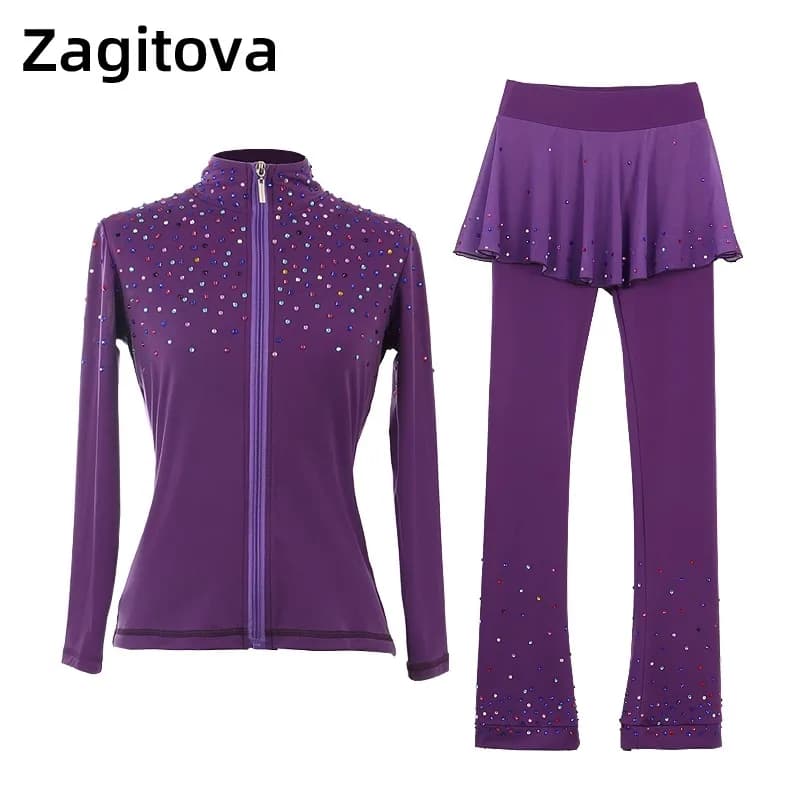 set di tute da allenamento per pattinaggio artistico personalizzate, tute da pattinaggio su ghiaccio per ragazze, top da donna con gonna di pantaloni di protezione dell'anca in peluche