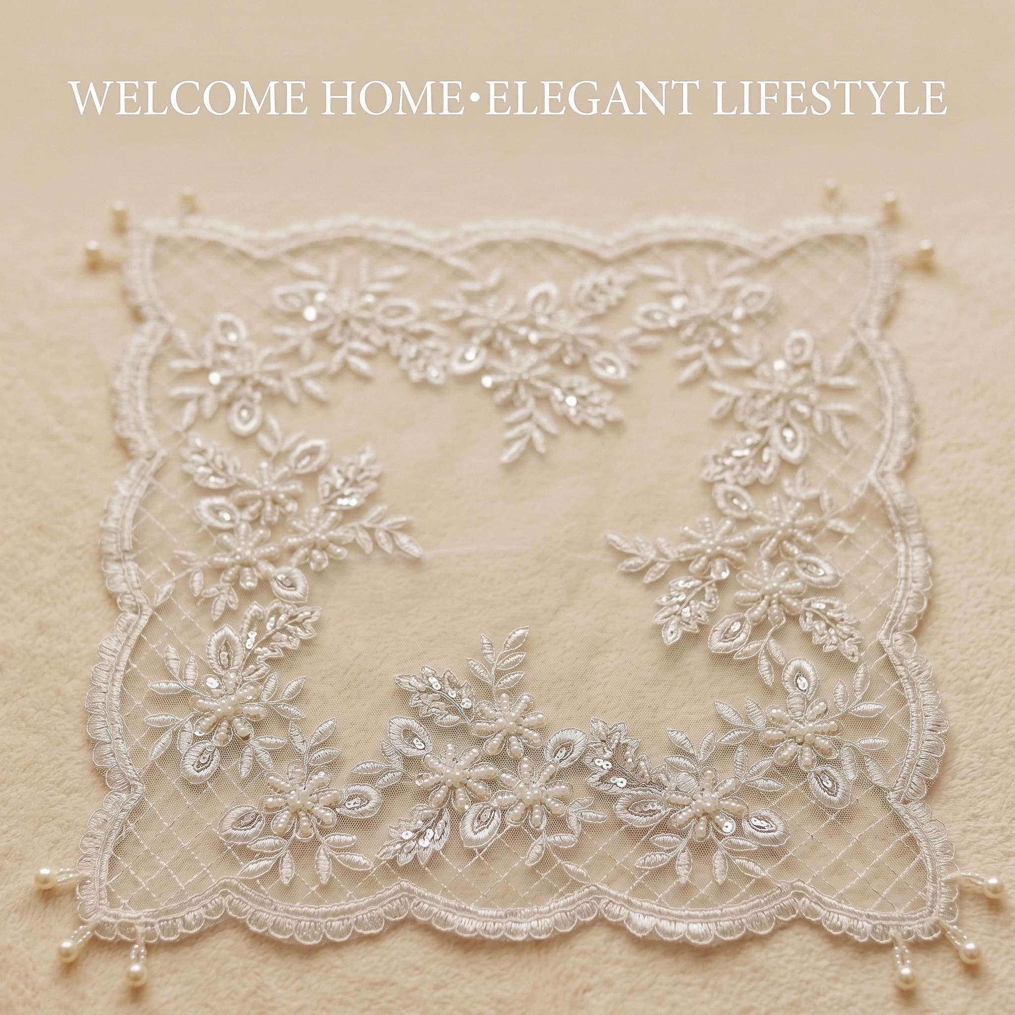 4pcs Handmade Pearl Lace Placemats Embroidery Napkin Tea Coaster Wedding Decorative Coffee Table Decoration Dust Cover