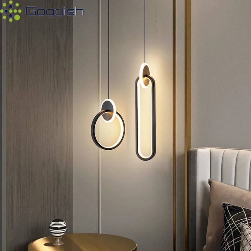 Modern Minimalist Nordic Brushed Nickel Metal Ring LED Pendant Lights Creative Lamps for Living Room Home Decoration Chandeliers
