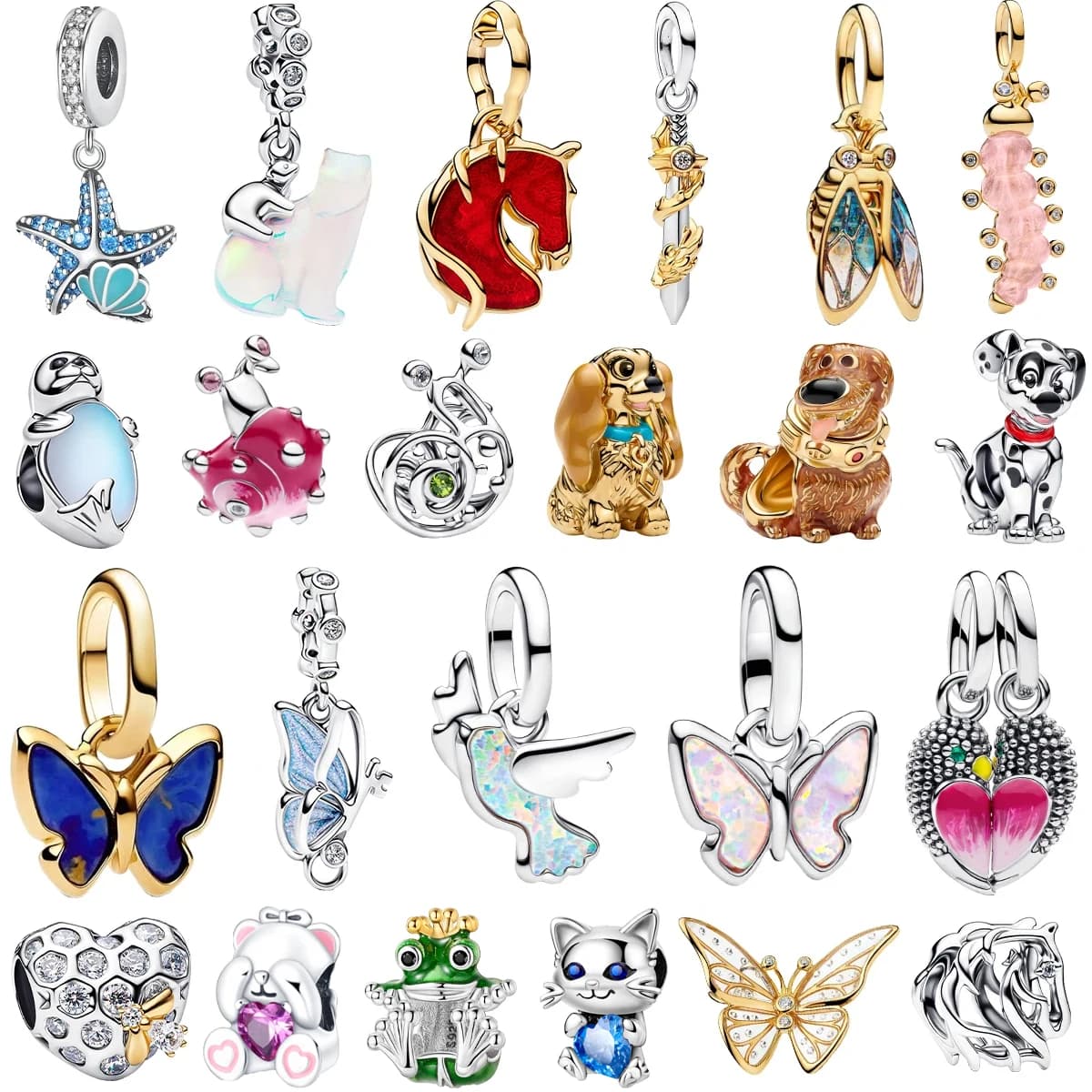 Vendita Calda: Charm in Argento Sterling 925 a Forma di Animali (Cavallo, Farfalla, Lumaca, Uccello, Cane) per Bracciali e Collane, Gioielli Fai-da-Te da Donna, Idea Regalo