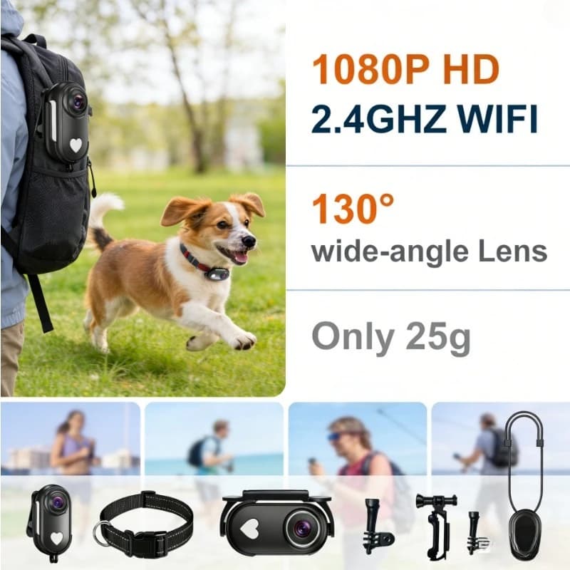 Mini Action Camera WiFi 1080P Portable for Cycling, Moto, Vlog, Domestic Animals, Adventures, Open Sports and Photography
