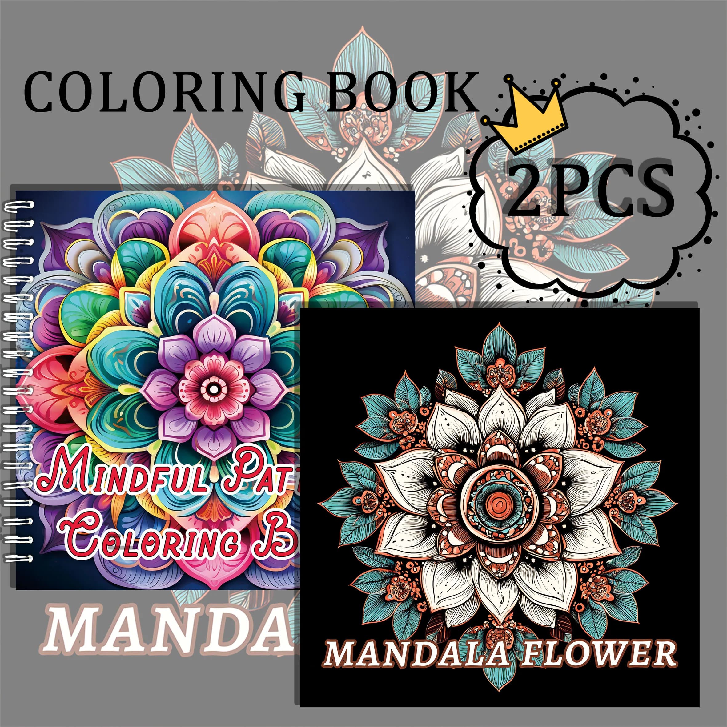 2pcs Art Coloring Book 24 Page Mandala Flowers Adult Picture Book SIMPLE BOLD Relieve Stress Kill Time Graffiti Painting Drawing