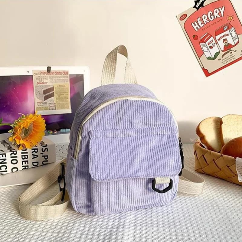 Women's small and tiny ribbed velvet backpack, casual backpack