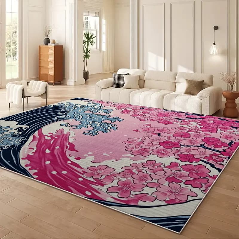 Great Carpet with Pattern to Waves of Flowers of Japanese Cherry, Easy to Clean and Maintain, Non-slip for Living and Furnishing Home