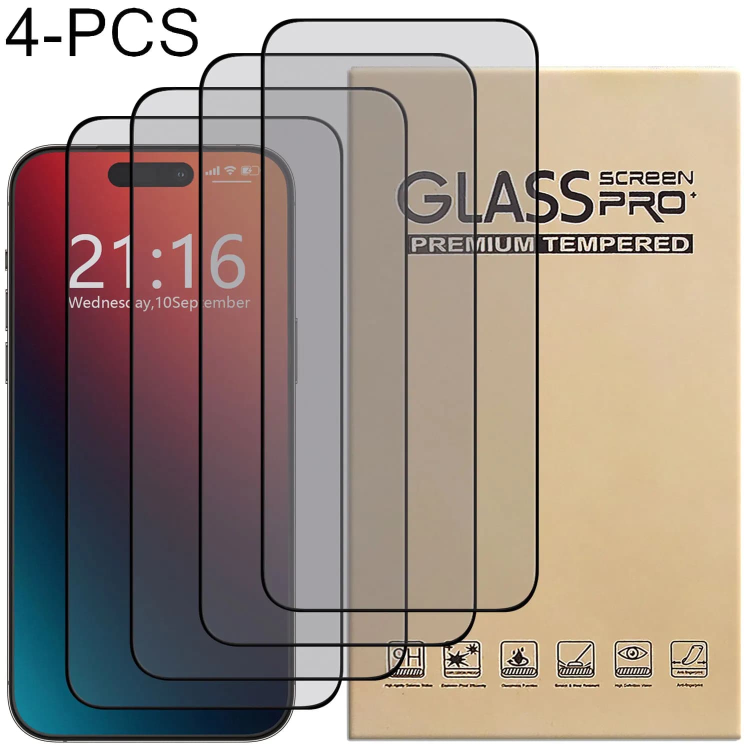 Custodia protettiva per schermo in vetro temperato trasparente lucido da 4 confezioni per iPhone 17/17 Pro/17 Pro Max/17 Air