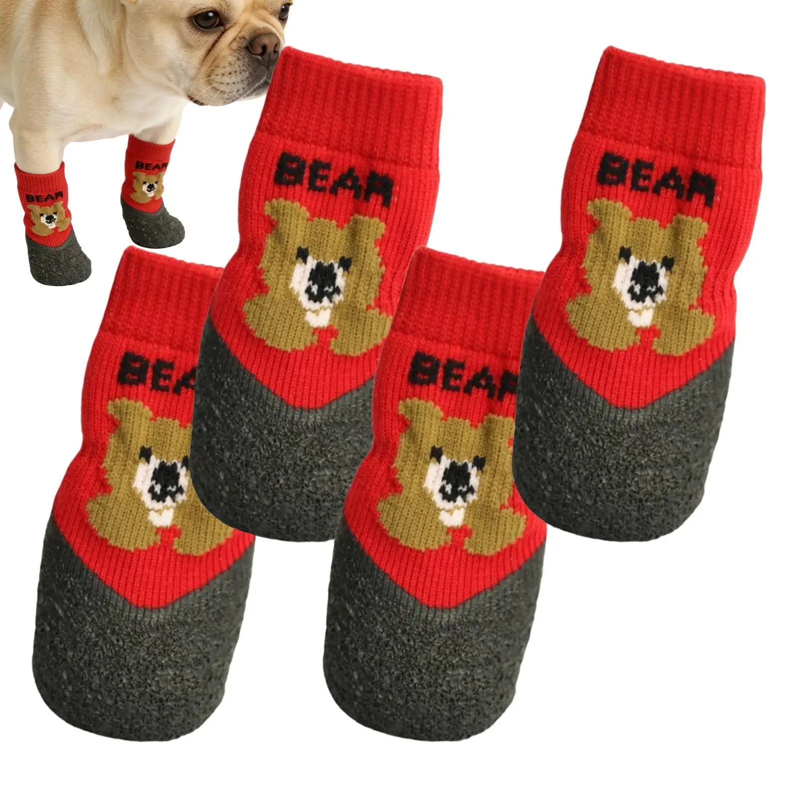 Calzini per cani, 4 pezzi, graziosi, antiscivolo, per cani anziani, per pavimento caldo, corsa, neve invernale, cuccioli, pioggia, passeggiate.