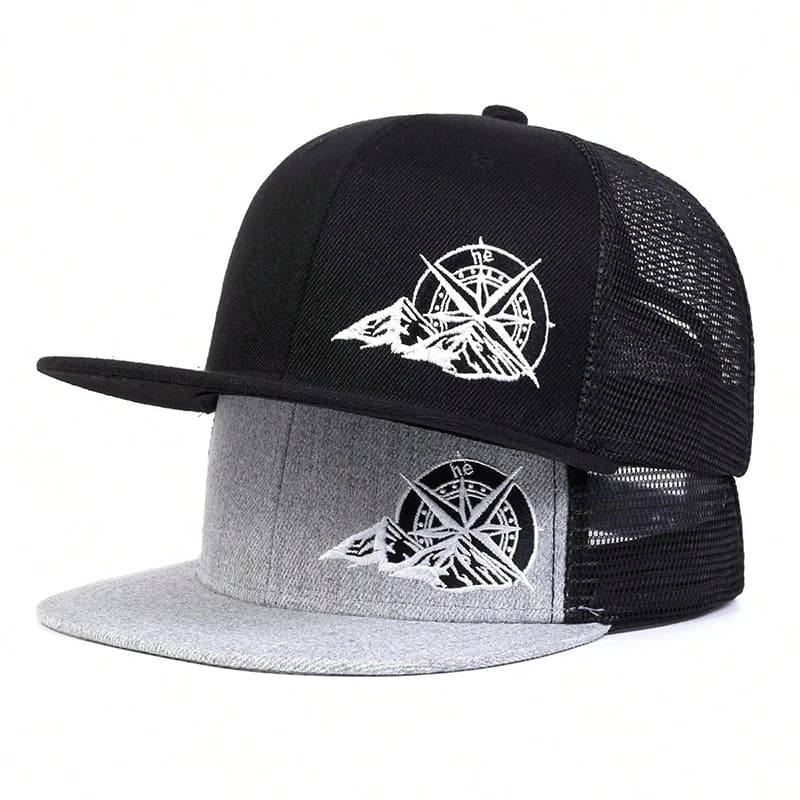 1 piece unisex compass mountain embroidery hat mesh hip-hop sun protection adjustable for outdoor hat leisure spring autumn travel tourism
