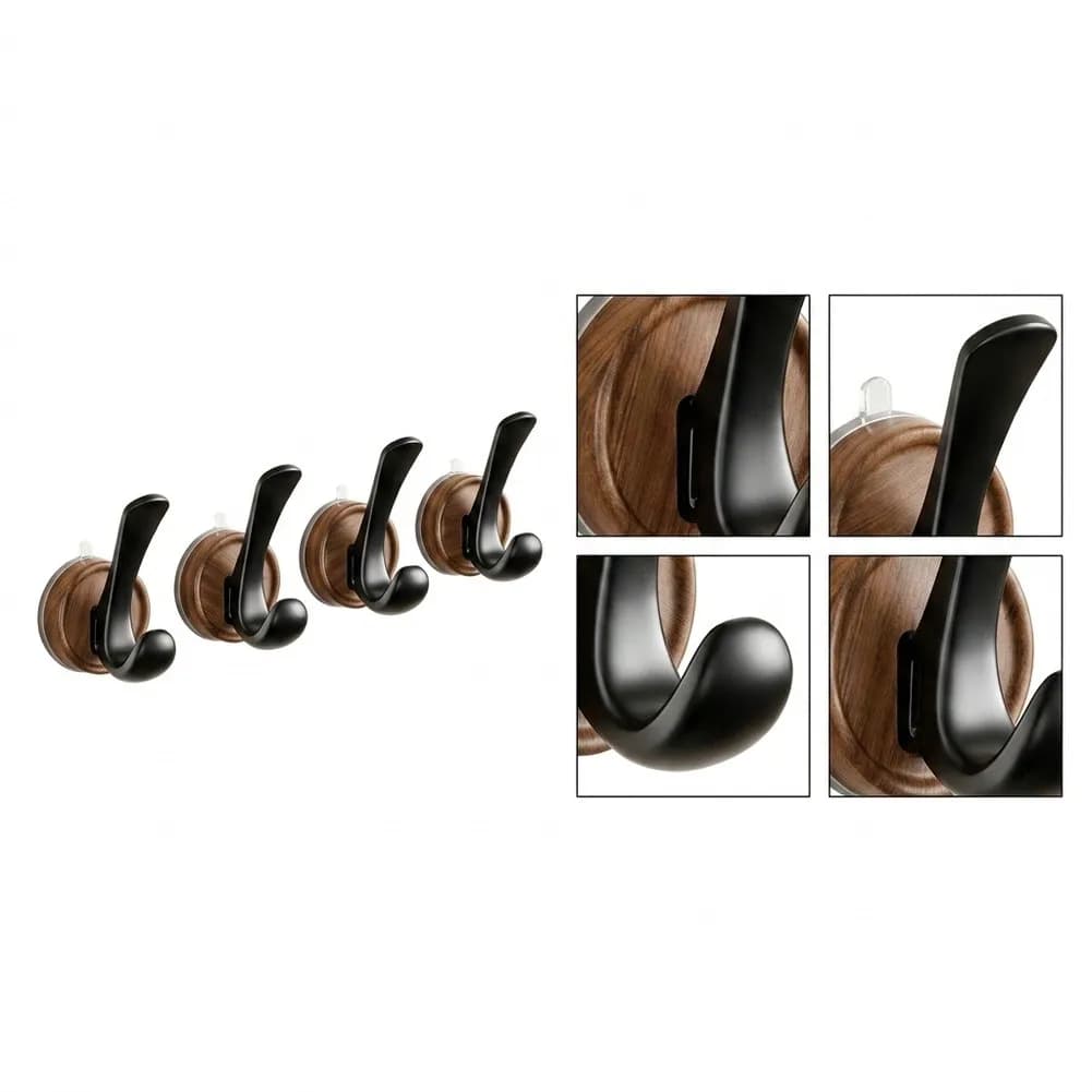 4 Piece Suction Cup Wall Hooks for For bathroom Doors No Required Easy Install for Smooth Surfaces ABS Material