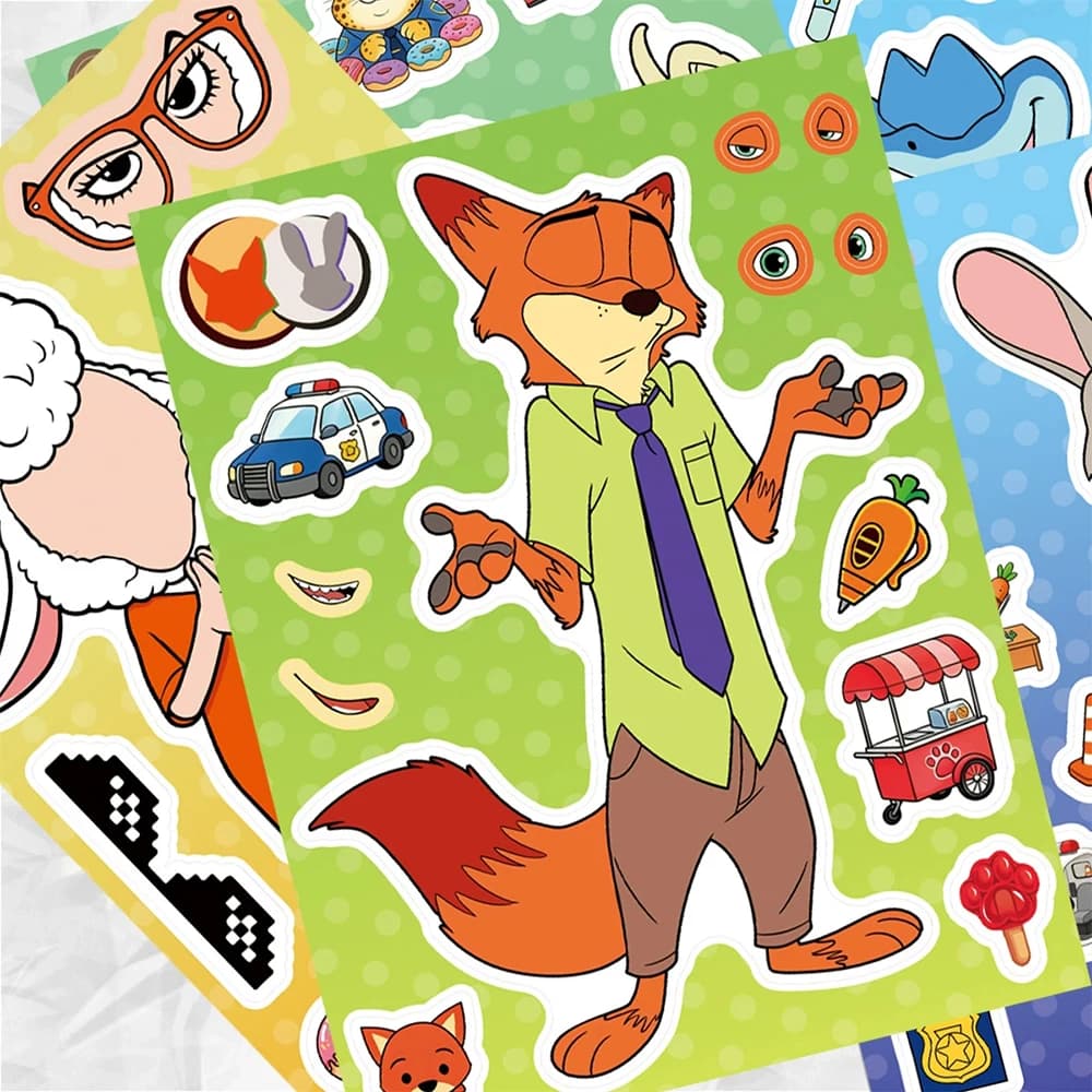 8/16 fogli Crea un Volto Disney Zootopia 2 Adesivi Puzzle Carino Judy Nick Cartoon Assemblare Puzzle Decalcomanie FAI DA TE Decorazione Del Partito Giocattolo
