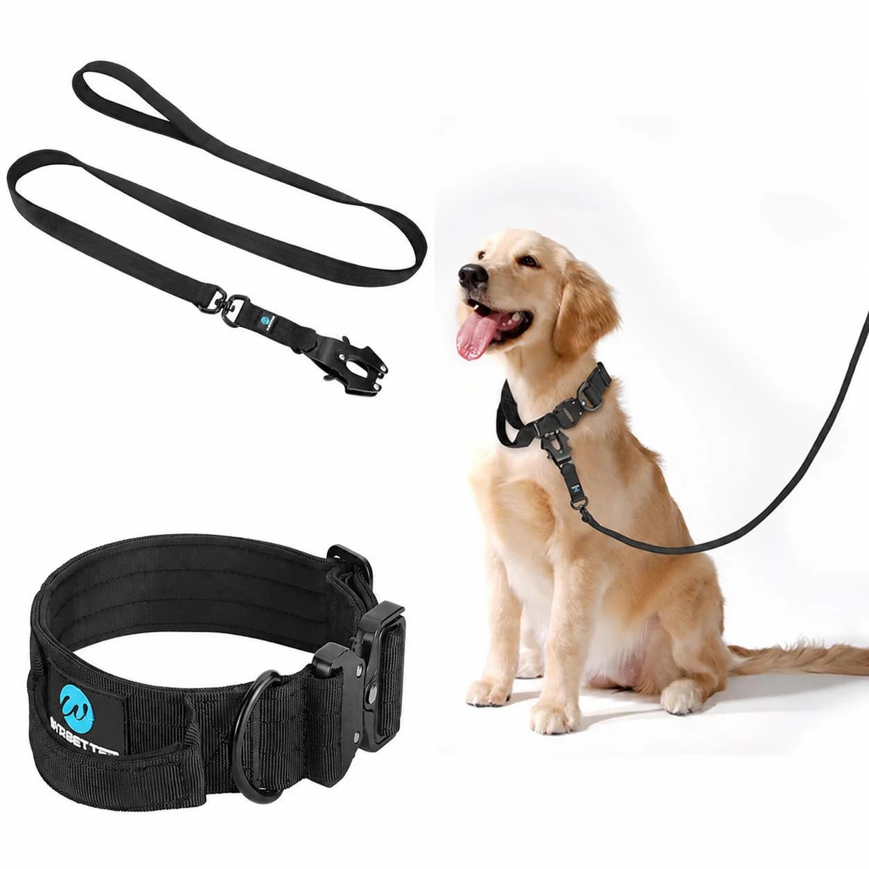Collare per cani tattico con guinzaglio, militare regolabile durevole da allenamento in nylon Shepard con fibbia in metallo Set di pettorine per cani di grandi dimensioni per cani da compagnia
