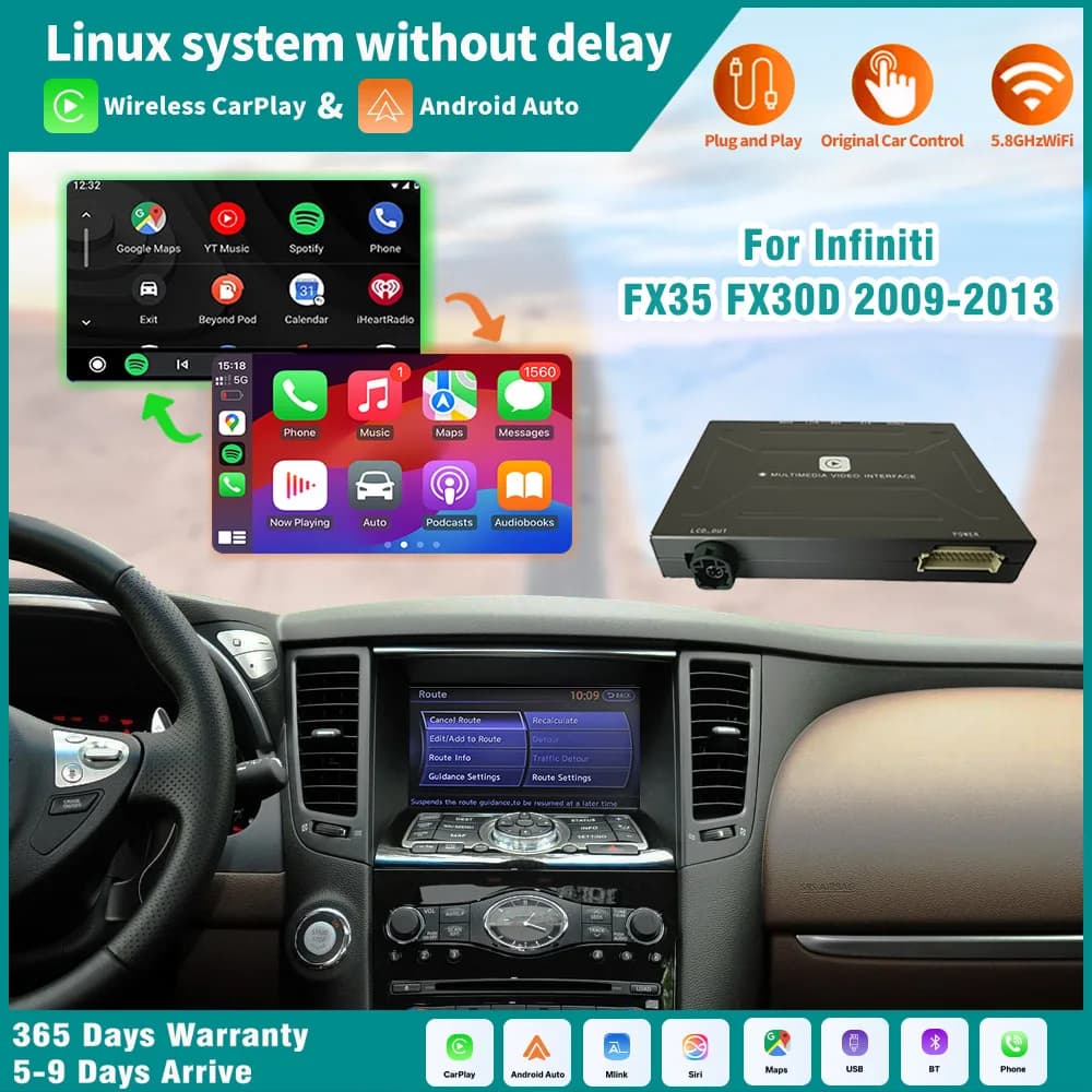Wireless CarPlay For Infiniti FX30D FX35 (2009-2013) Support Android Auto Retromarcia della macchina Fotografica Specchio Link Navi DSP Apple Car play