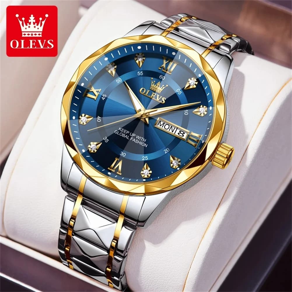 Orologio al quarzo da uomo OLEVS 5609, marca di alta gamma, originale, luminoso, con giorno della settimana, doppio calendario, impermeabile, da polso, per uomo.