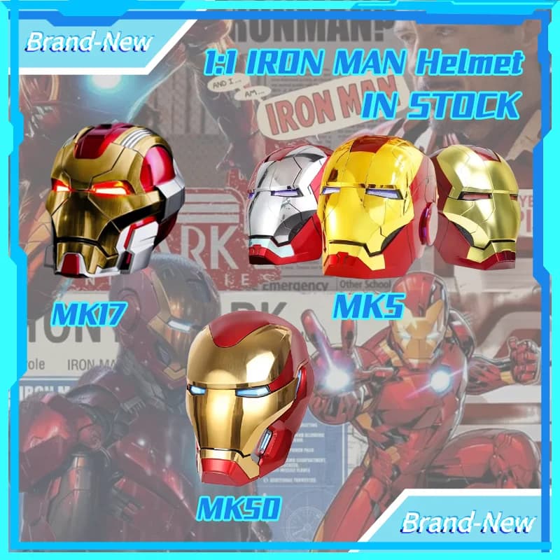 Casco di Iron Man MK5/MK17/MK50 con Controllo Vocale Elettrico, Maschera Indossabile 1:1 con Apertura e Chiusura Automatica, Modellino Giocattolo da Collezione