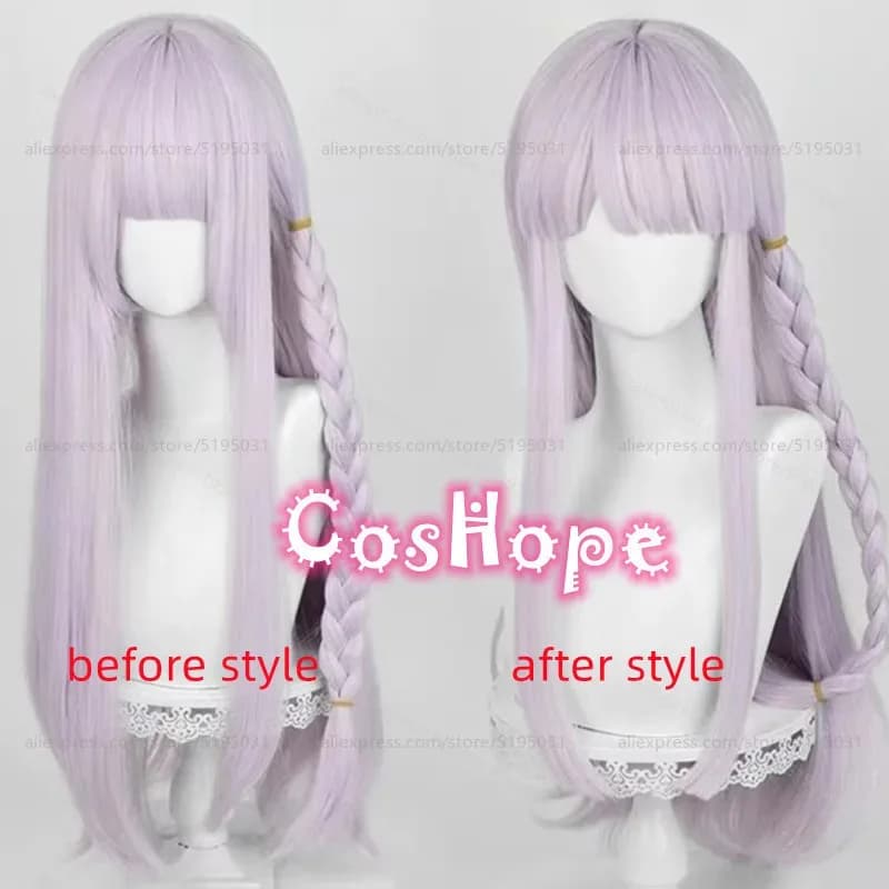 Kirigiri Kyoko Parrucca lunga viola chiaro da 80 cm Anime Cosplay Capelli sintetici resistenti al calore