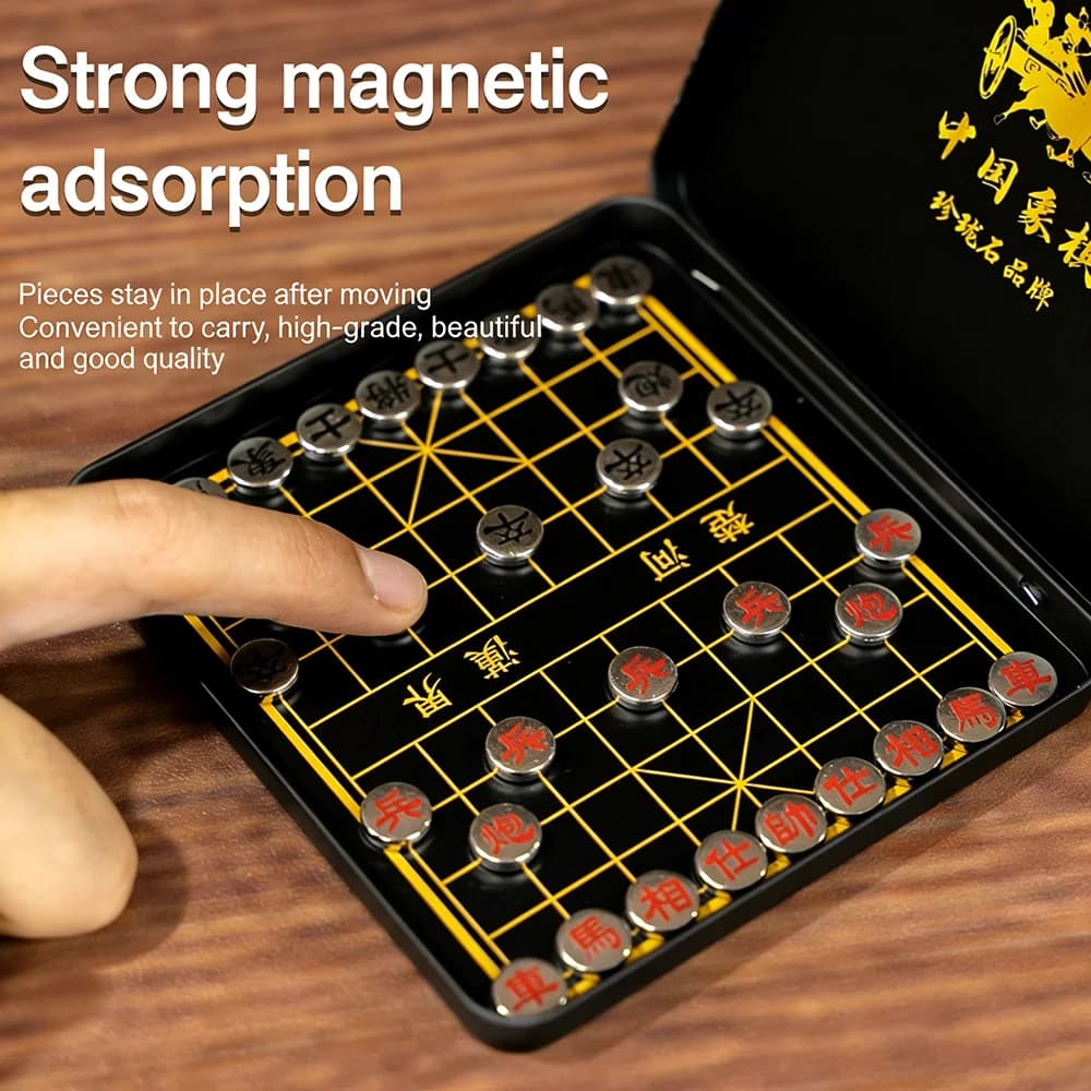 Mini Scacchi Magnetici Cinesi, Set di Scacchi Internazionali, Scatola Pieghevole in Metallo, Gioco da Tavolo Portatile, Gioco Intellettuale da Viaggio