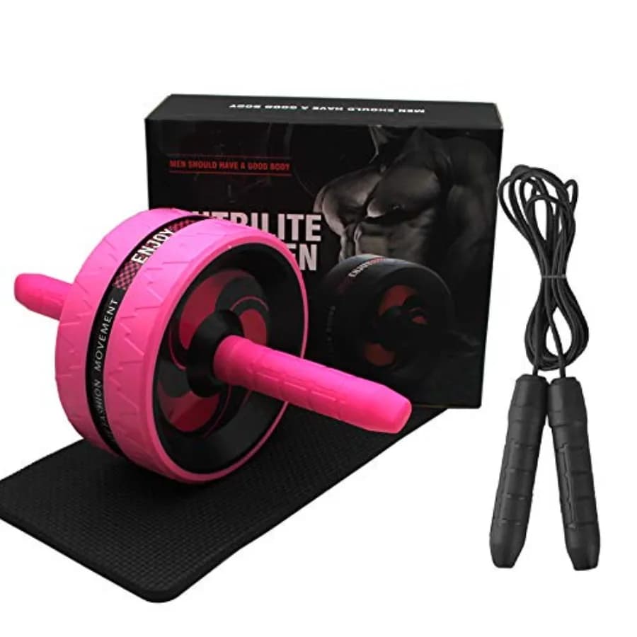 Wheel for Abdominal Training - Complete Set for Home Gymnastics with Wheel AB, Knee Pad and Wheel for Jumping in Rose