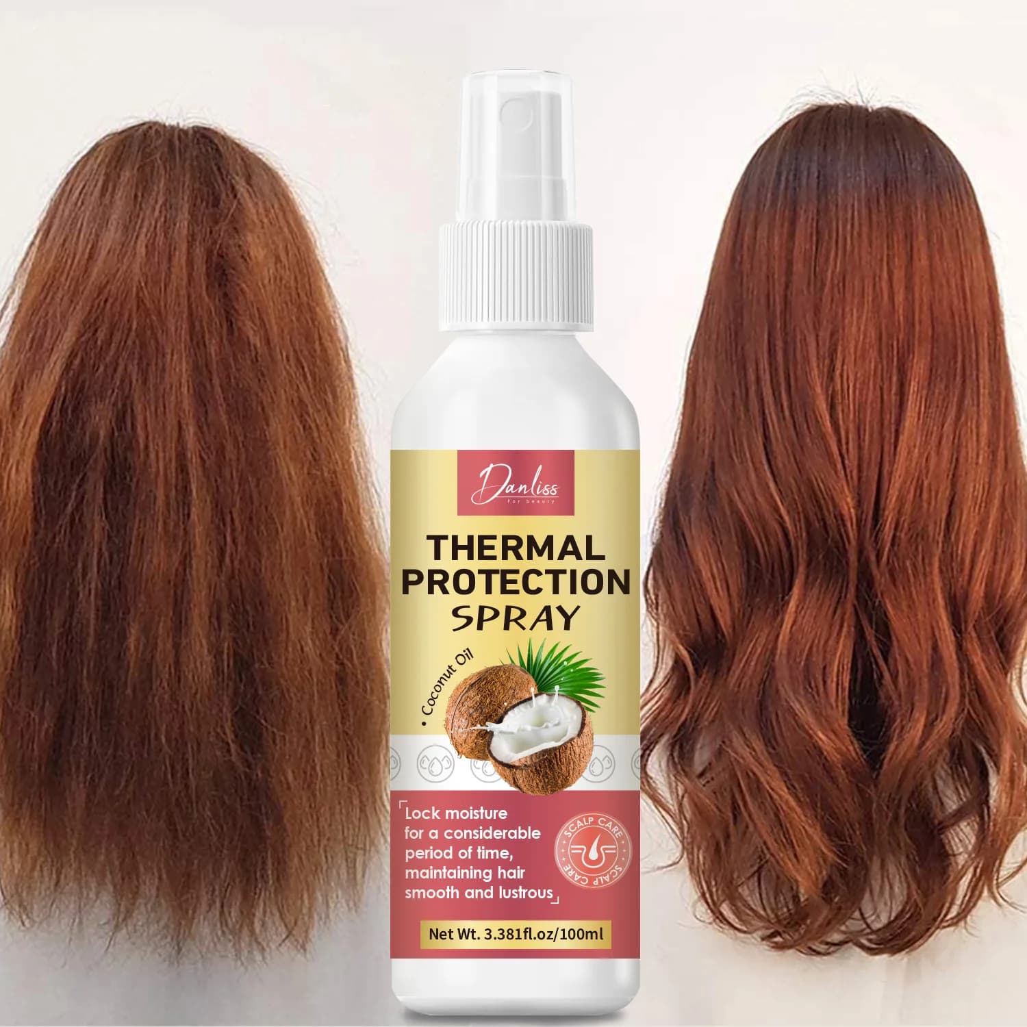 Coconut Oil Thermal Protection Spray- Professional Heat Protectant for Hair Dryer & Straightener, Locks Moisture for Hours.