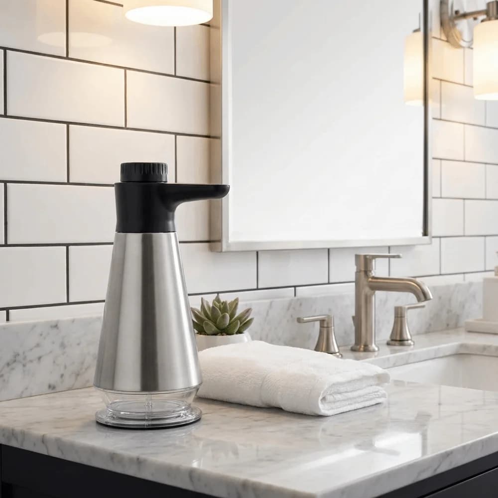 400ML Stainless Steel Hand Soap Dispenser Leak Resistant Press Pump Liquid Sanitizer with Clear Window for Home Hotel