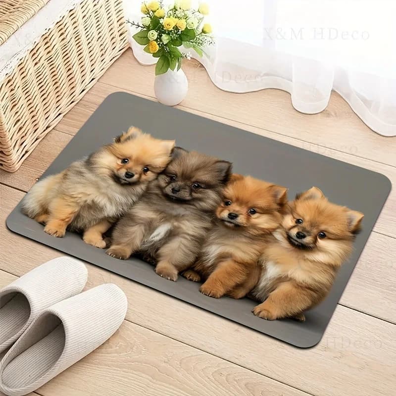 VIKAMA Soft And Cute Pomeranian Puppy Print Anti-Slip Door MATS, Absorbent Bathroom Floor MATS, Entrance Floor MATS