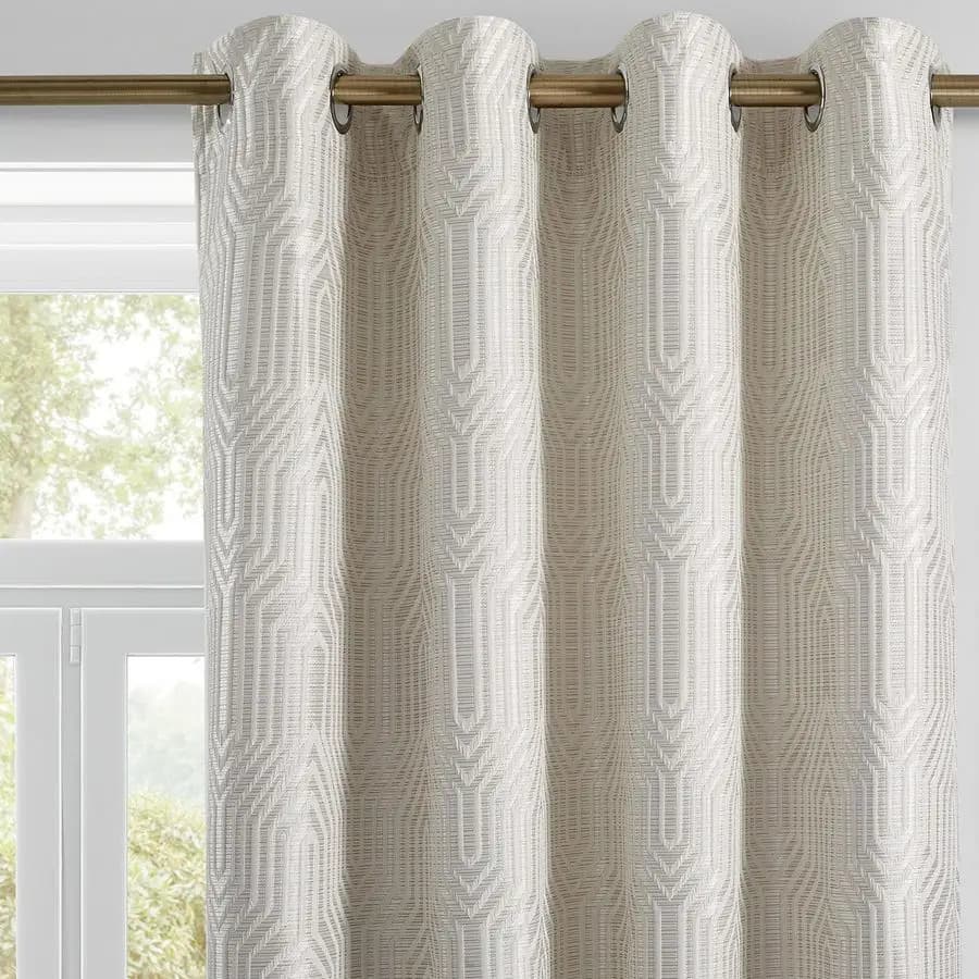 100% Dark Curtains with Silver Geometric Pattern, Width 132 cm, Length 244 cm, 2 Panels, Thermal Insulation and Reduction of Noise