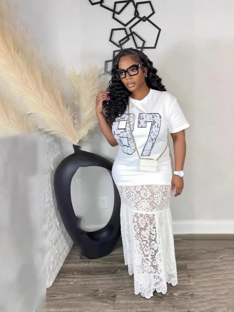 BWQ Maxi Long Sleeved Short Lace Dress Women's 2025 Sexy Street Party Dresses for Birthday Summer Holiday 2025
