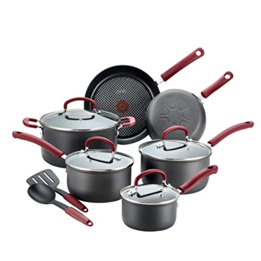 Set di Pentole Antiaderenti in Alluminio Anodizzato Duro, 12 Pezzi, Nero, Set da Cucina con Padelle, Casseruole, Pentola Olandese, Adatto per Forno e Grill