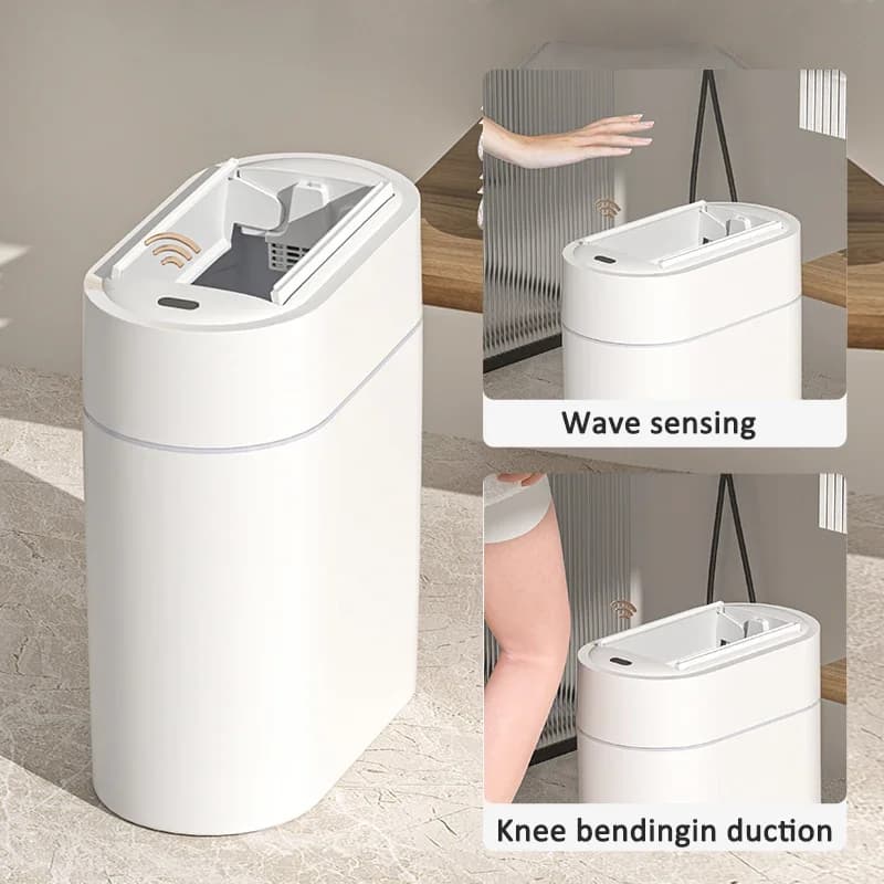 Pattumiera con sensore automatico da 7/9 litri Pattumiera a due vie Cestino elettrico per cucina con coperchio Pattumiera a fessura stretta per montaggio a parete per WC