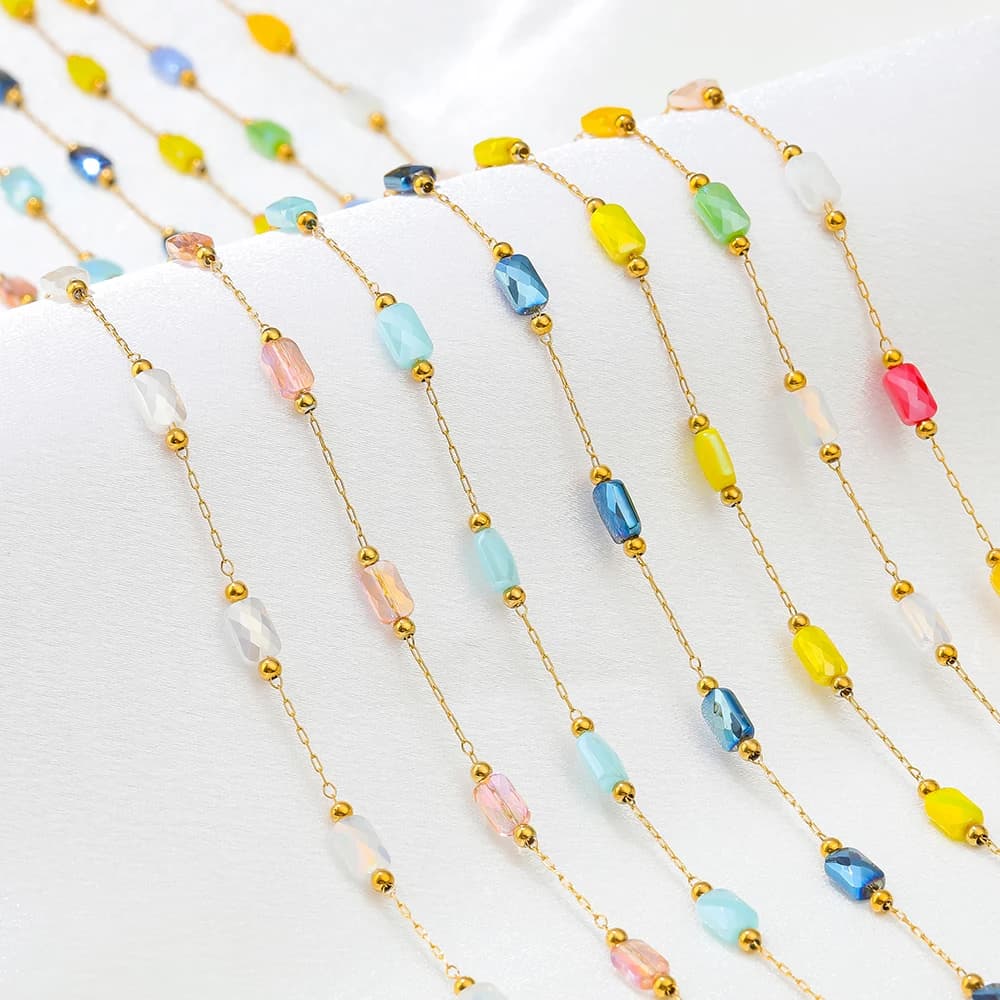1 meter stainless steel rectangular crystal glass chains for DIY jewellery Ethnic style Earrings making results of necklace bracelets