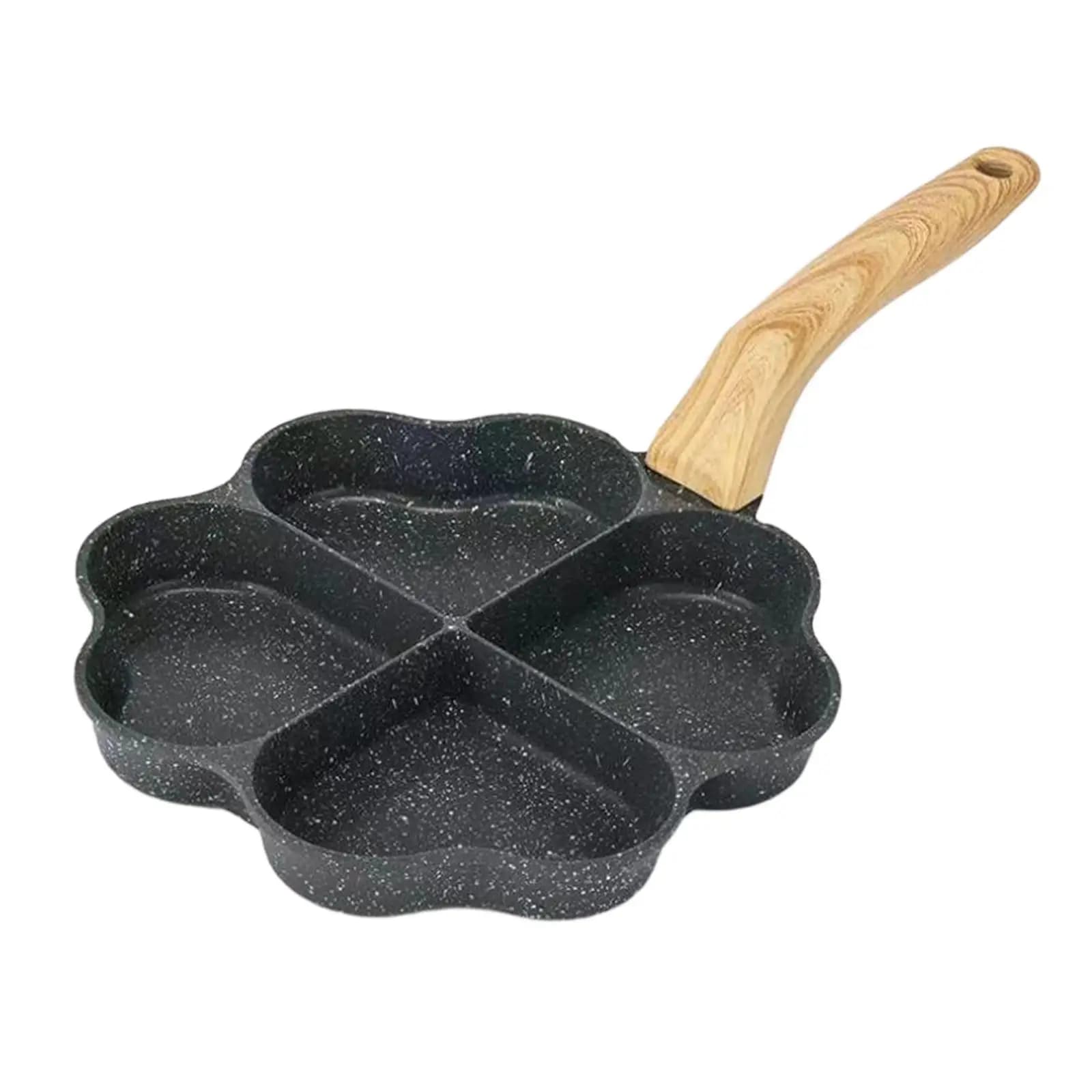 Egg pan with 4 compartments with Wood Handle, Aluminum Kitchen Tools, Mini Pancake, Hamburger, Breakfast, Frying and Vegetable