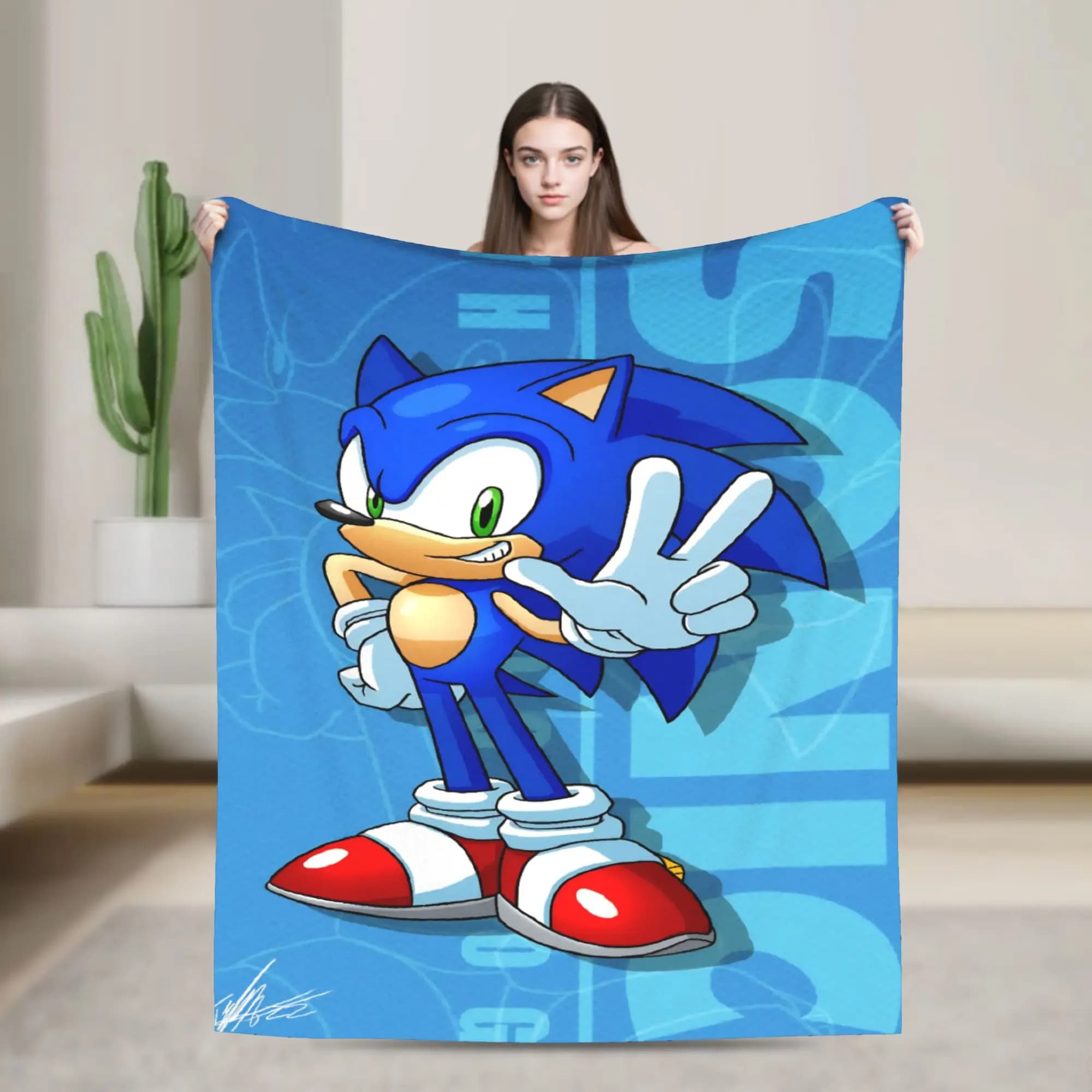 Warm Soft Blanket Airplane Travel Sonices Game Bedding Throws Blue Character Flannel Bedspread For Couch Bed Sofa Bed Cover