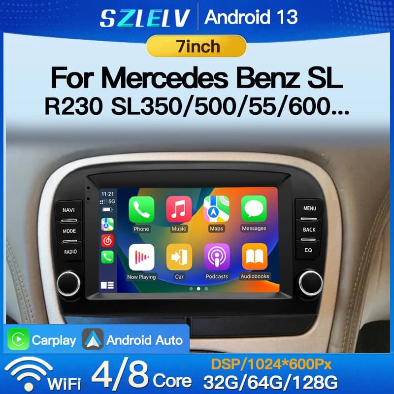 Carplay Video Reader Autoradio 13 Autoradio Auto Audio Bluetooth For Mercedes Benz SL R230 SL350 SL500 SL55 SL600 SL65 Reproduction 2Din