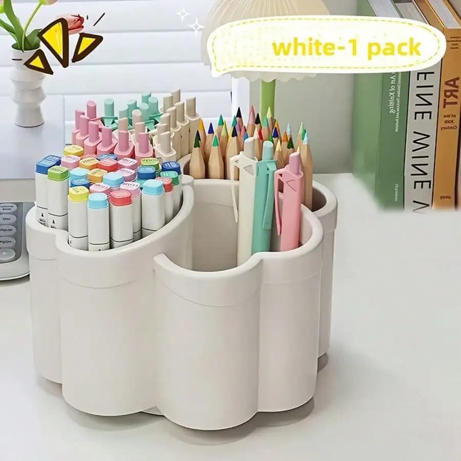 360 ° Organizzatore da Scrivania Girevole | Design a 4 livelli, realizzato in plastica PP, salvaspazio, disponibile nei colori verde e viola - Ideale per ufficio, scuola, scrivanie domestiche, dotato di copertura portatile per riporre penne, matite, pennelli per il trucco
