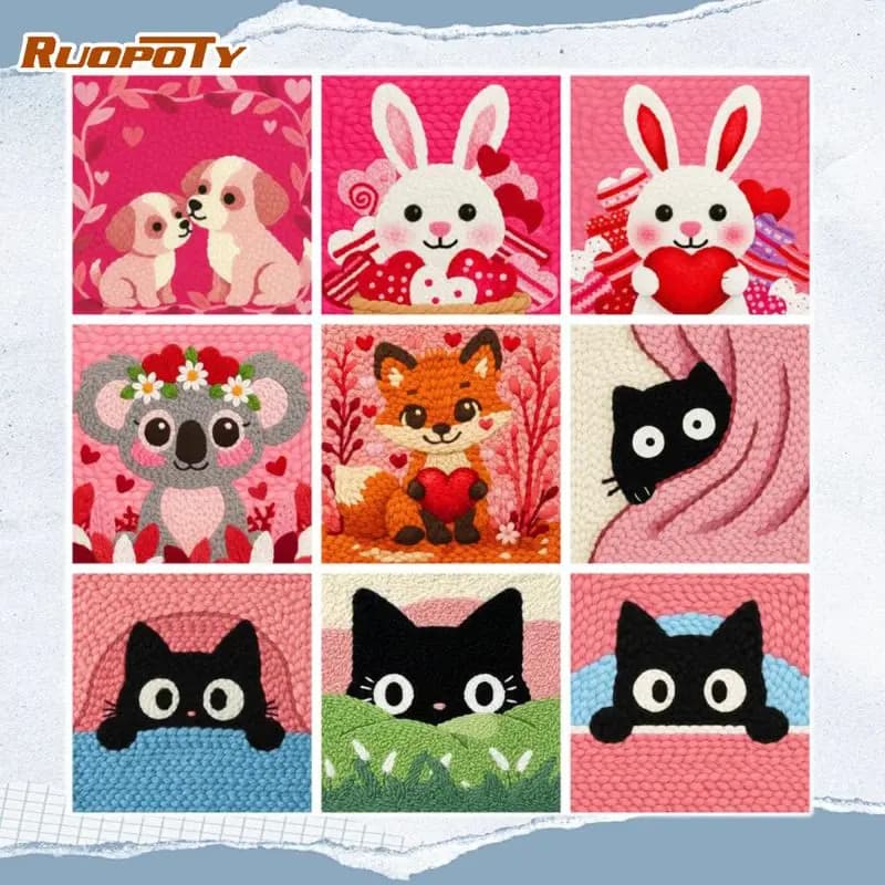 RUOPOTY Framed Puppy Diy Needle Punch Kit Abstract Embroidery Starter Kit Animal Beginner Punch Needle Kits Handiwork Art Adult
