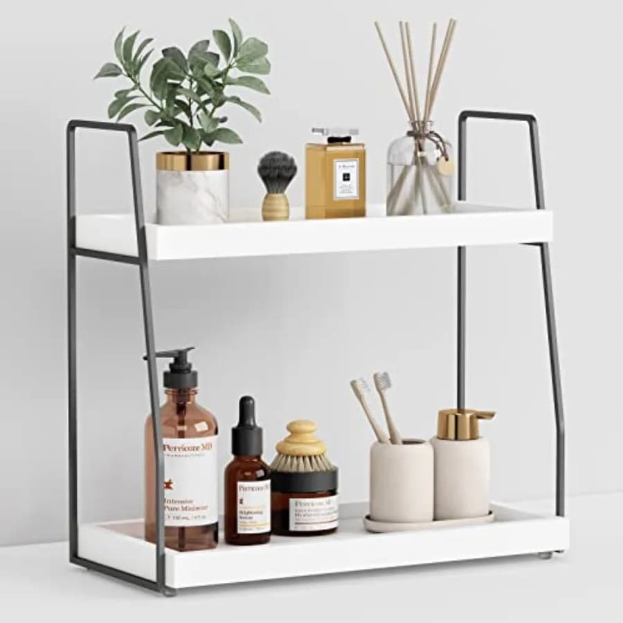Organizer for Bath to 2 Levels White and Grey, Organizer for Cafeteria da Bancone, Tray in Wood for Cheats and Objects from Toeletta