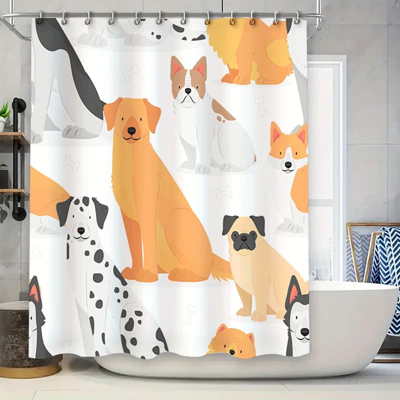Tenda da doccia decorativa per bagno, cartone animato canino, regalo per gli amanti dei cani, decorazione per la casa, dimensioni multiple disponibili