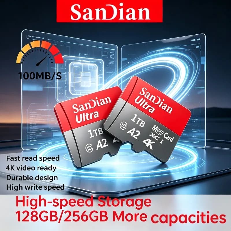 Original Mini TF Card Reader 100% + 128GB Original Memory Card – Micro TF/SD Card U3 High Speed for Camera, Phones, Tablets