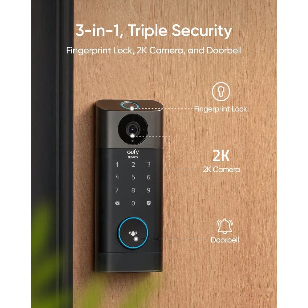 Video Smart Lock S330, telecamera 3 in 1 + campanello + serratura per porta d'ingresso senza chiave con impronta digitale, catenaccio Wi-Fi intelligente per porta d'ingresso