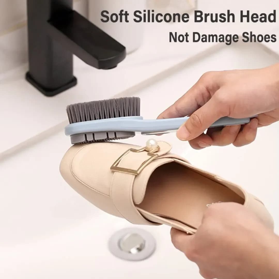 Spazzola per scarpe a doppia faccia con setole morbide, testa in silicone, manico lungo, per la pulizia di vestiti e scarpe, strumento per la pulizia domestica